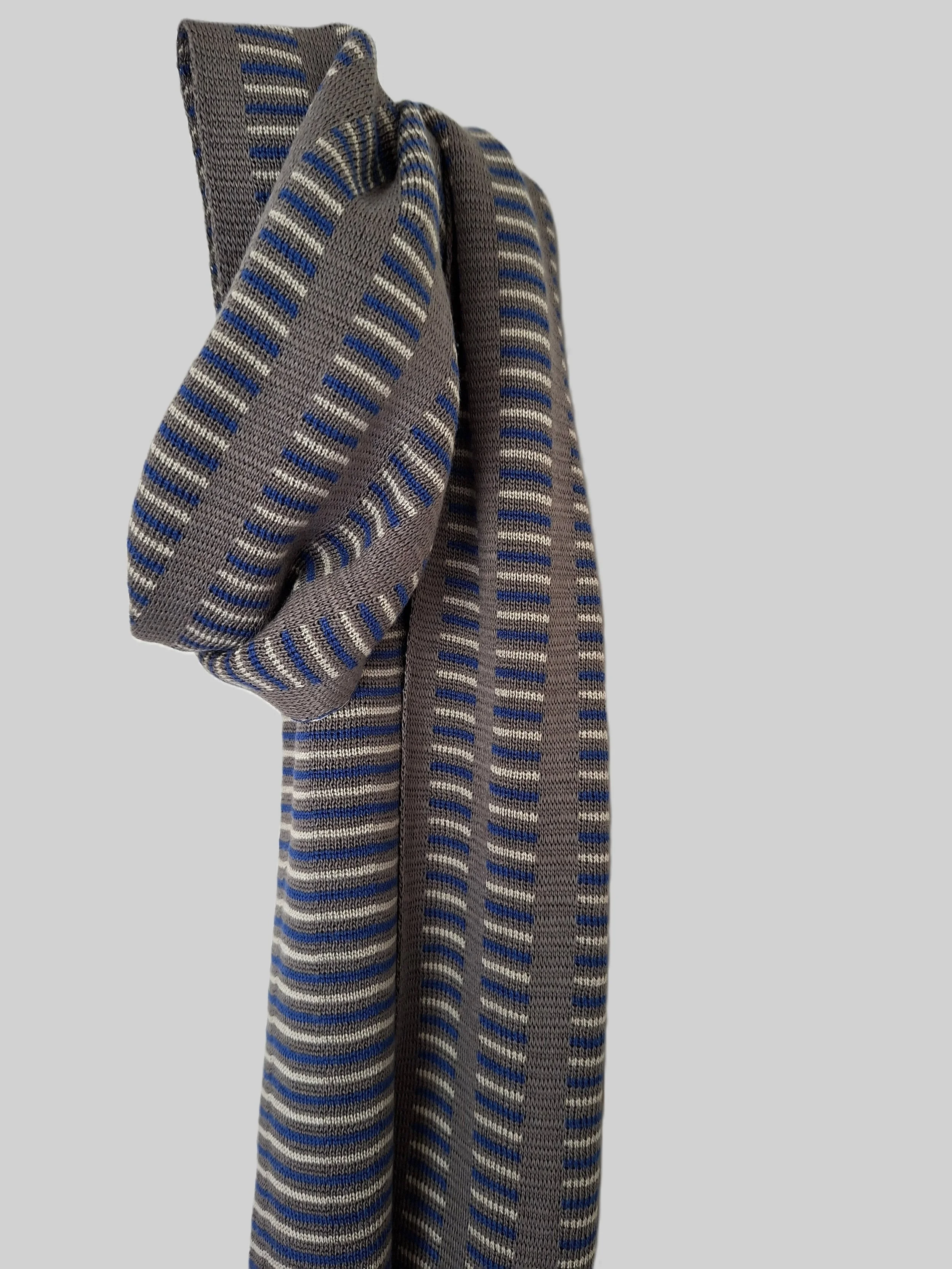 Tricolour broken dash narrow silk scarf - Grey