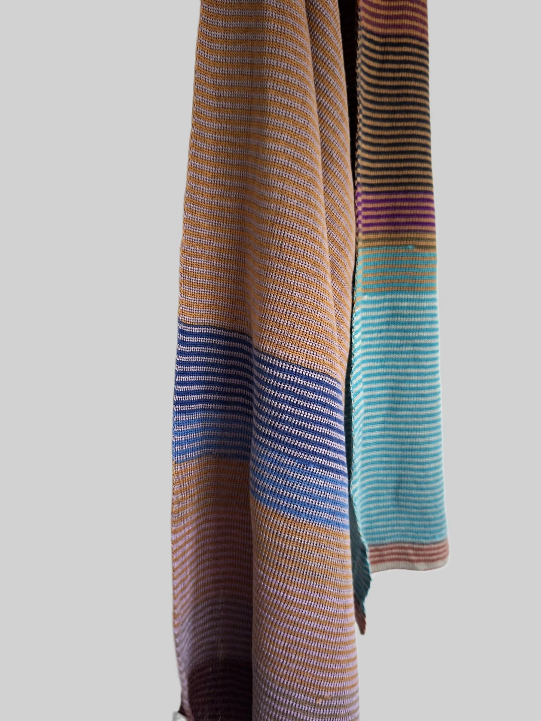 Striped, multi-coloured wide silk scarf