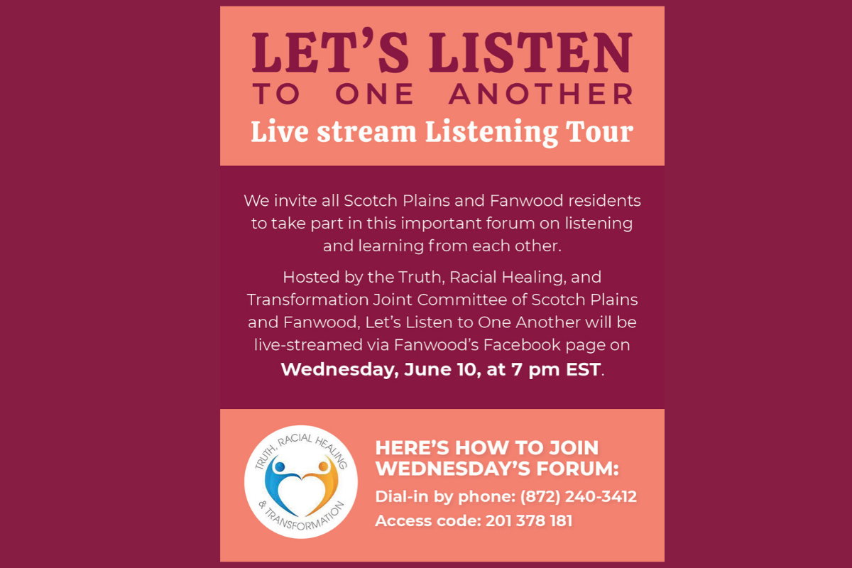 Let's Listen to One Another June 10, at 7 pm 