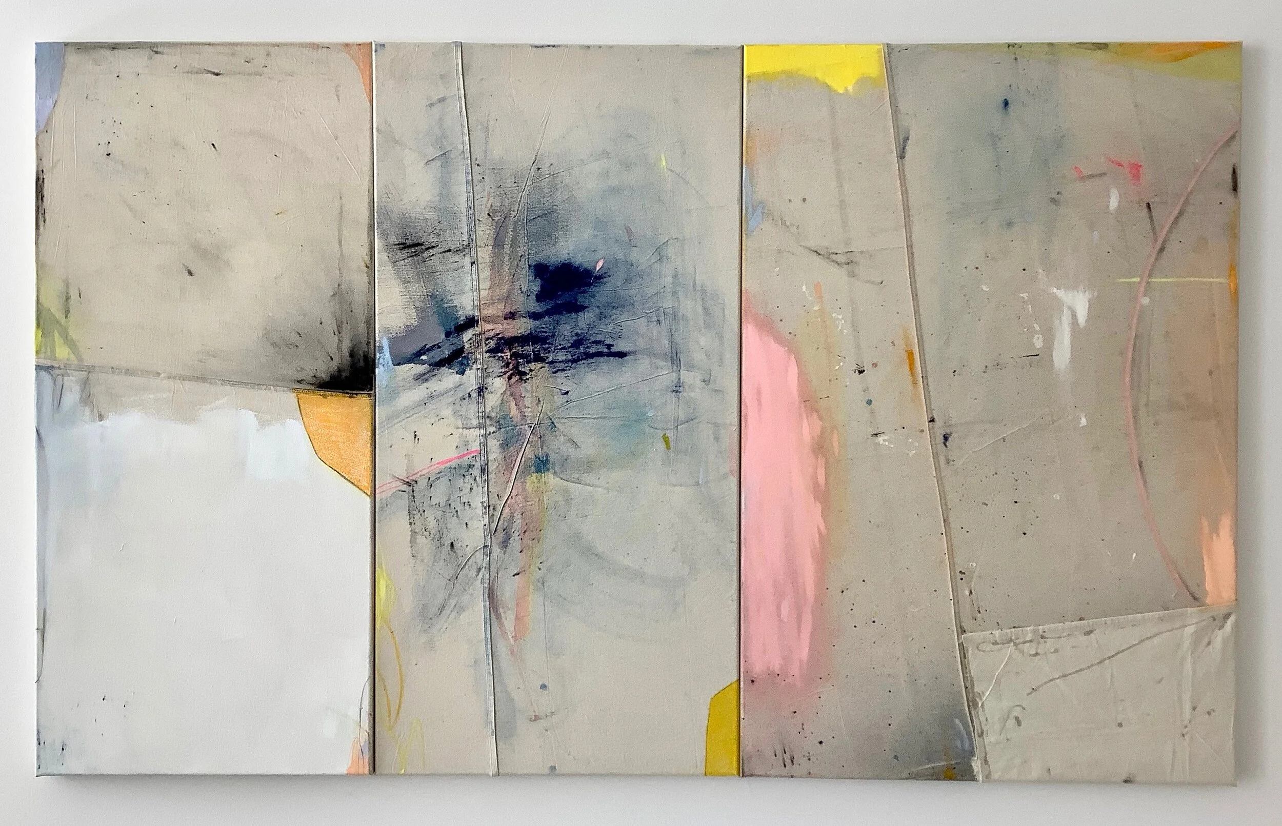 Dana James, Something I Meant to Say When We First Met. Oil, charcoal, pigment on canvas. 48 x78 in