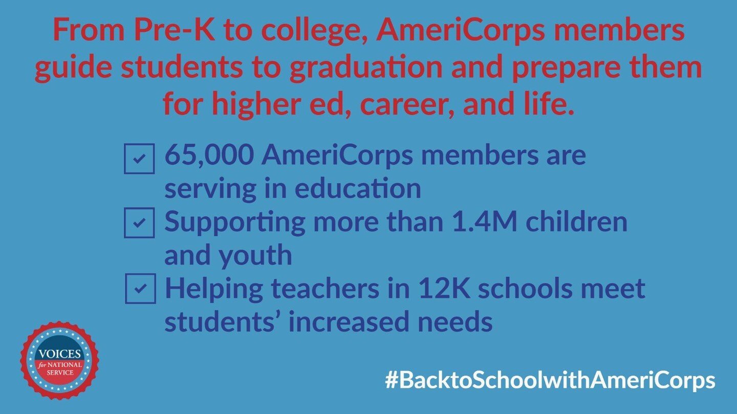 #DYK that @AmeriCorps members are serving in 12K schools nationwide to support students &amp; teachers? From academic tutors to student success coaches to college advisors, #NationalService plays an essential role in helping students reach their pote