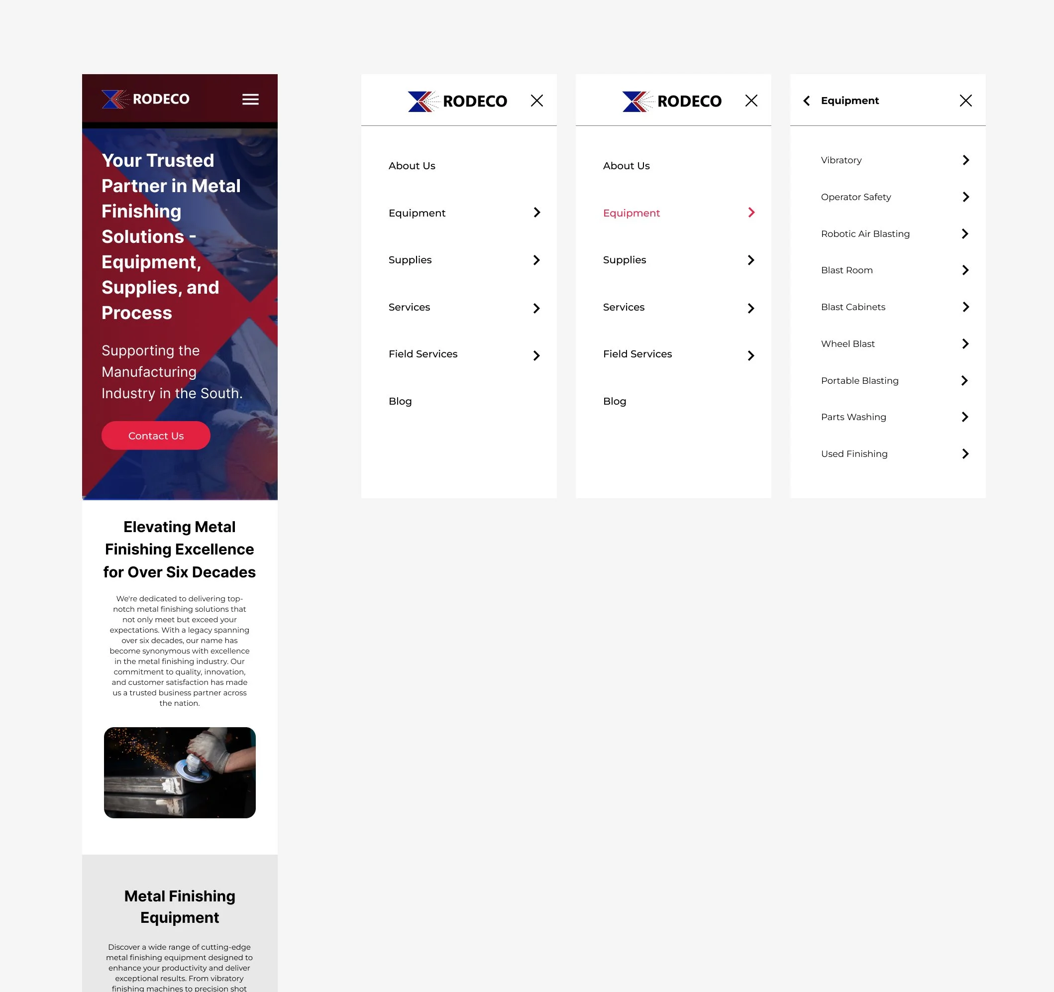 Hi-Fi Rodeco Homepage and Menu Mobile Design