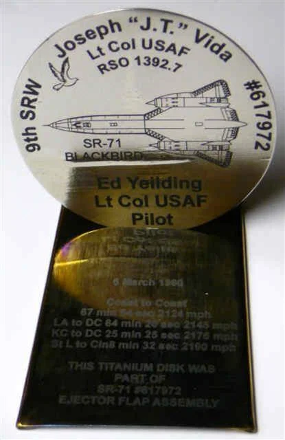 4 inch diameter SR-71 Titanium Disc commemorating the last multi-record breaking flight of SR-71A, 617972