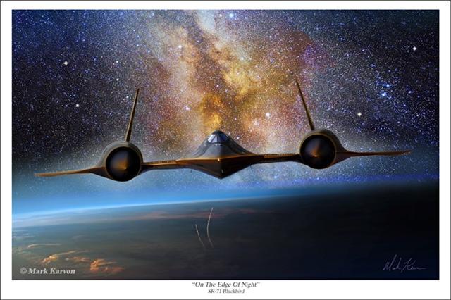 Top quality SR-71 Blackbird prints now available. "On The Edge Of Night" by the talented artist, Mark Karvon