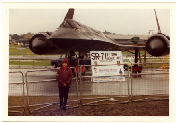 Hi Dan, My enthusiasm for the SR-71 started at an early age - that's me in the attached photo, at the end of a rainy airshow. I don't know the exact date of the photo, but the board in front of the SR-71 references the 1st Sept 1974 New York to London speed record, so that may well be 972 during it's two-week visit to England in Sept 1974. I don't think an SR-71 made any other public appearances in the UK until quite a few years later. That would mean I was aged 7 at the time, which looks about right ! I also remember being at Mildenhall in 1986 when an SR-71 suffered a fuel surge in one engine during its display, and spouted a very impressive flame from the exhaust ! Cheers, Paul.