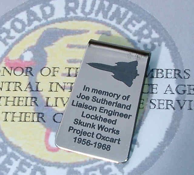 Hi Dan, I wanted to write to thank you for the phenomenal job you did on the money clip you made for me. It is a great piece and a great tribute to my father! The certificate you sent with it was great too! I will treasure them both. Thank you again for a job well done! I also wanted to forward the pictures of my dad’s Skunk Works hardhat he took with him when he retired from Lockheed. It's a little dinged up, but still a great memento of a first rate organization and the incredible aircraft they built. Hope you enjoy them! Thanks again Dan! Scott