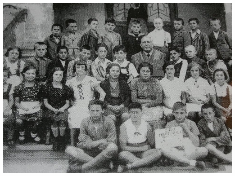 Jewish elementary school, Nove Zamky, Slovakia, c. 1933. Kathy 2nd row 5th from left. Eva 2nd row 4th from right.
