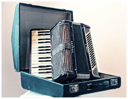 Kathy Bielik's accordion - buried underground during war years.