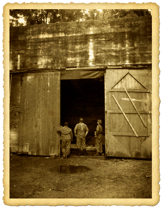Inspecting a bunker for supplies.