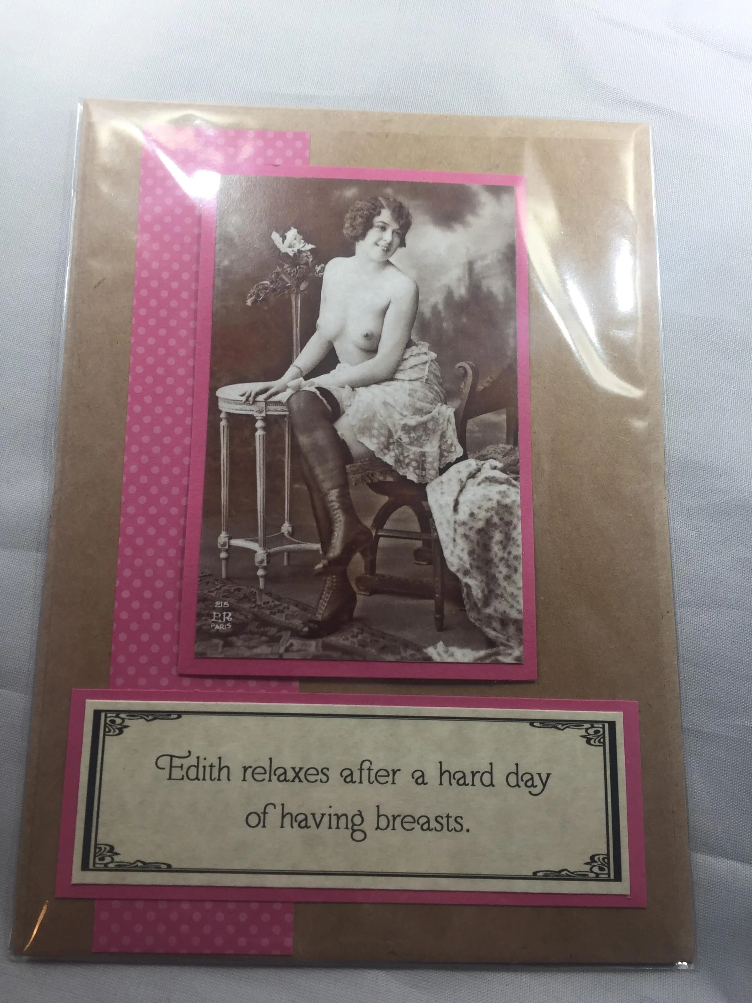 Edith relaxes after a hard day of having breasts.