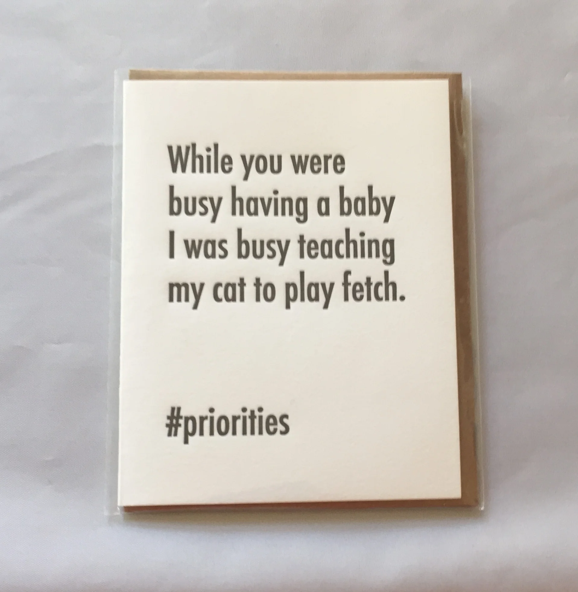 While you were busy having a baby, I was busy teaching my cat to play fetch.  #priorities