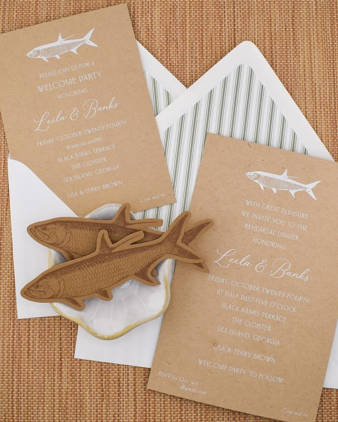 And they&rsquo;re officially hooked!! 🐟 Leila and Banks were married on October 25th in Sea Island! Here&rsquo;s a look at their Rehearsal Dinner with a fun nod to the grooms love of fishing.