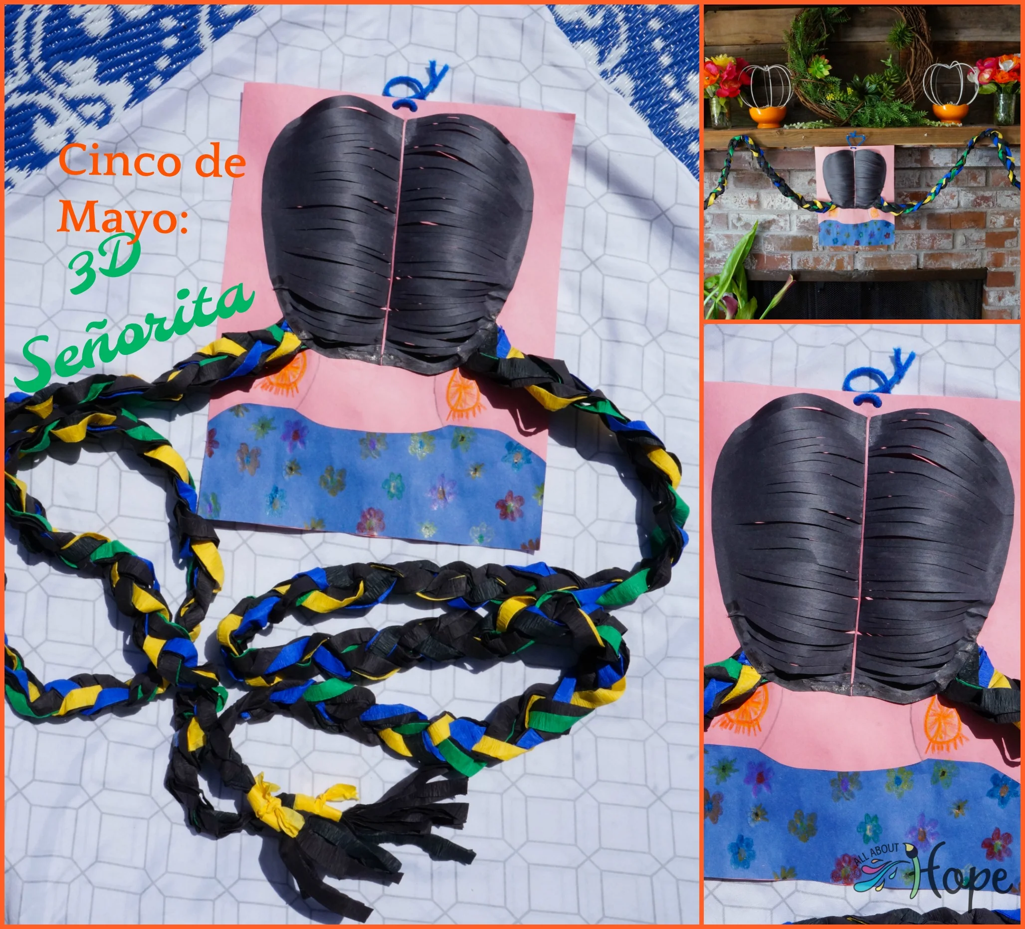 Cinco de Mayo Craft, Cinco de Mayo Braids, Cinco de Mayo Senorita, Senorita, Long Braids, DIY Paper Braids, Mexican Braids, 3D Craft, Crafted Braids, Braided Streamers, Streamer Craft