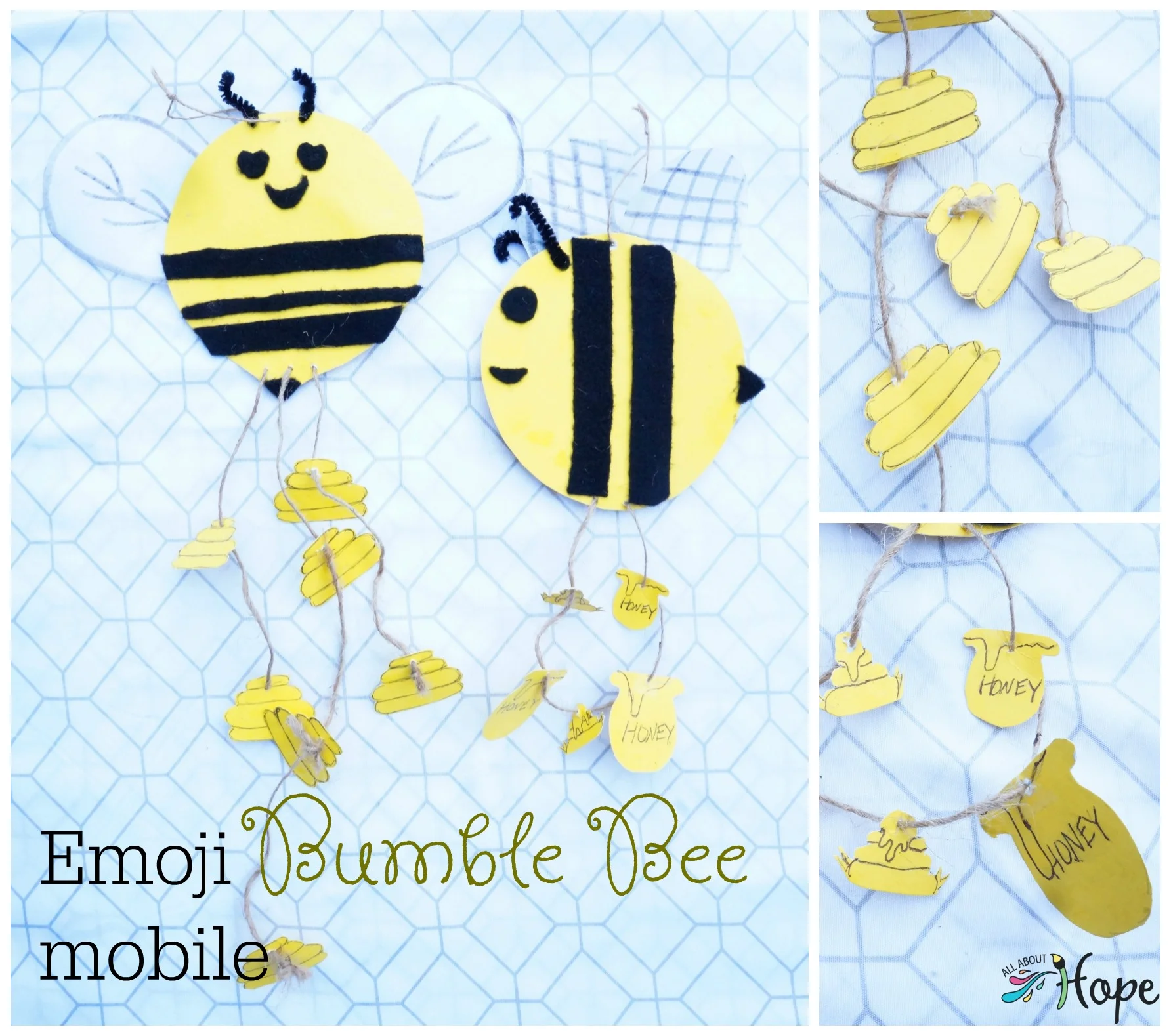 Bumble Bee Craft, DIY mobile, Bumble Bee Mobile, Bee Hive Craft, Emoji Craft, Emoji Mobile,