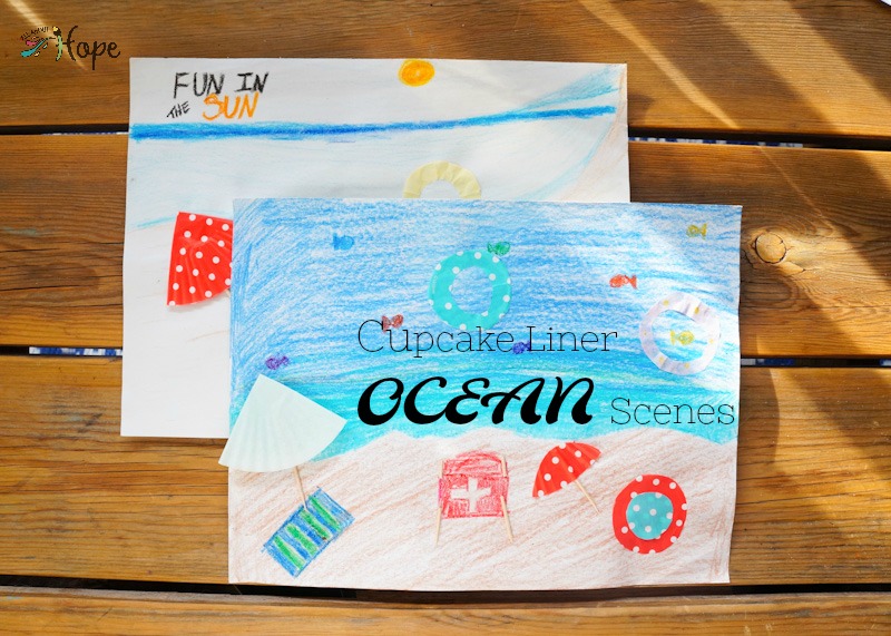 Cupcake Liner Craft, DIY Beach Scene, Cupcake Liner Umbrella, Cupcake Liner Beach, Ocean Craft, Beach Craft, Coloring Craft