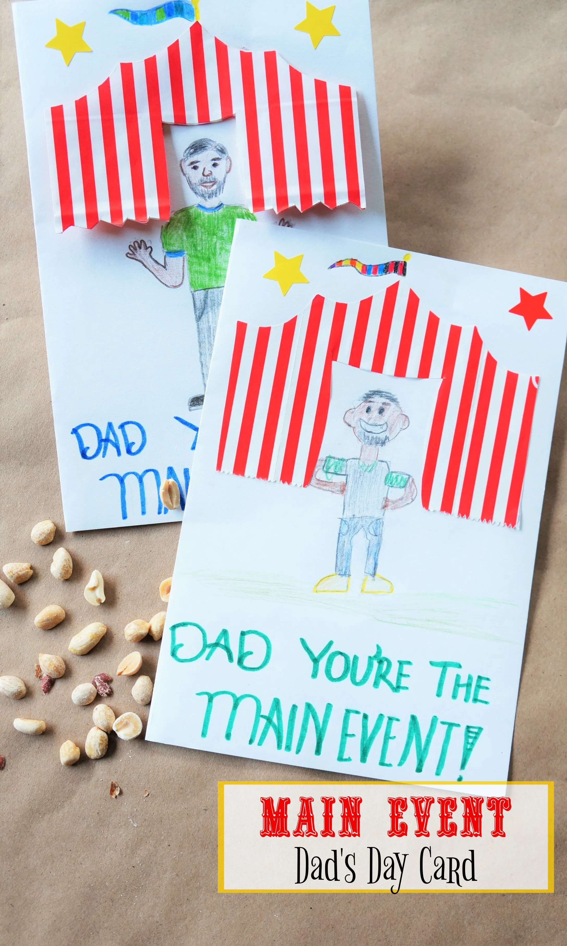 DIY Dad's day card featuring dad and a  red & white circus tent.