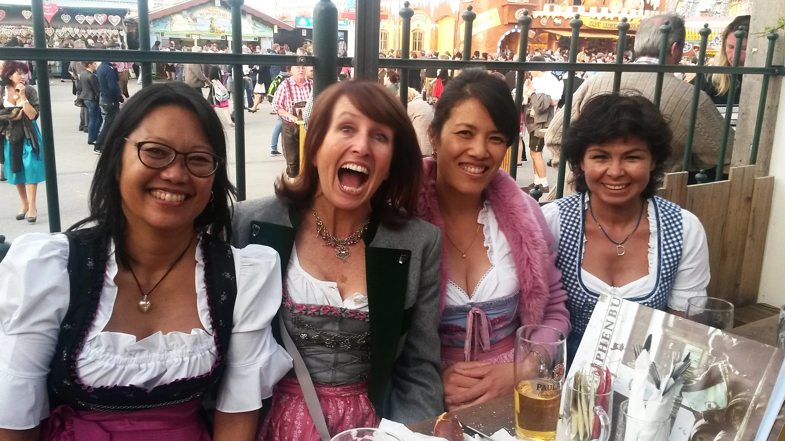 Maxine getting her drink on with other ladies in dirndls. Photos here courtesy of Maxine.