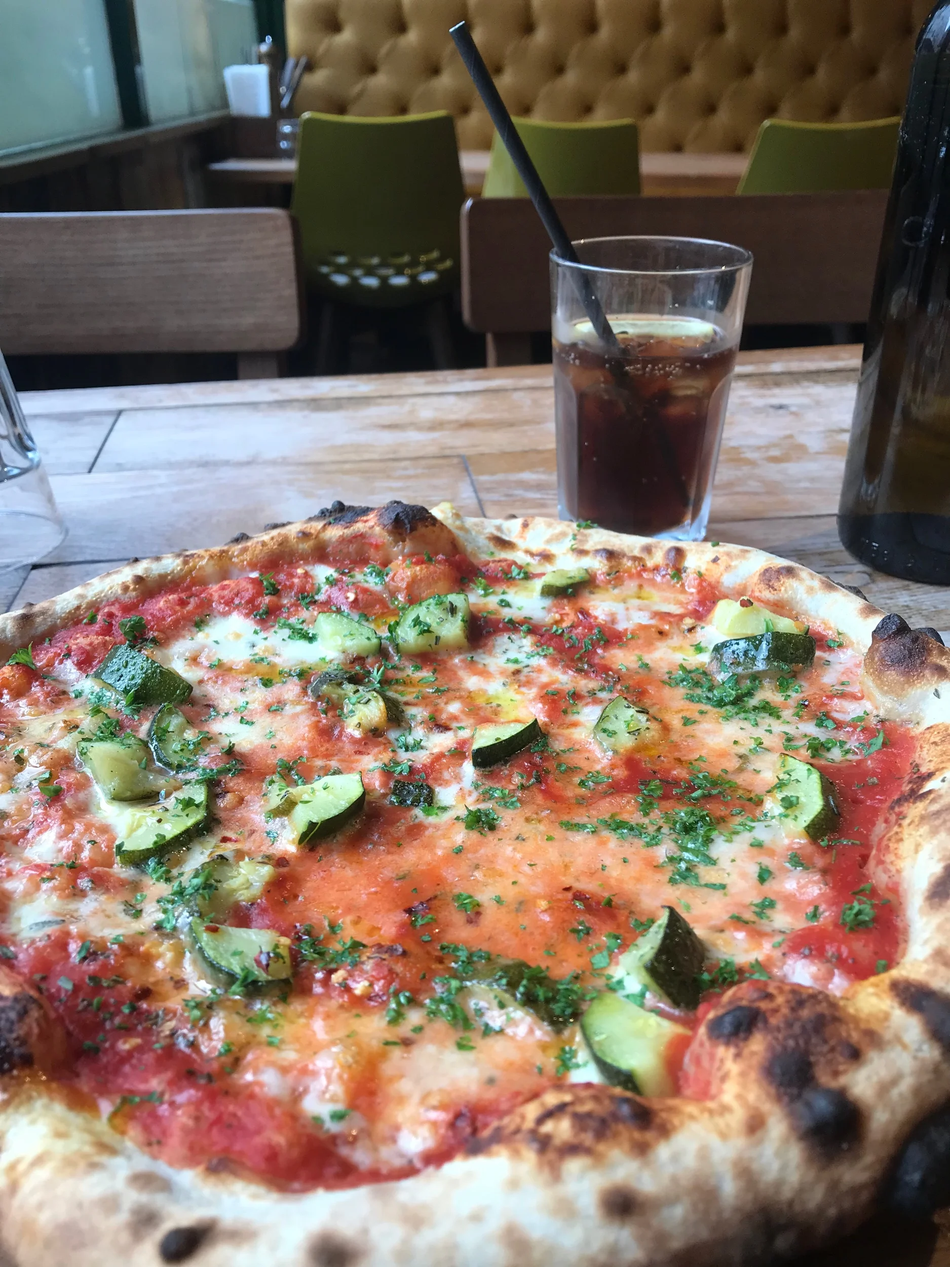 Luben’s Pizza . Great lunch special offered in hipster decor. Don’t come trying to do work, though, because they don’t have wifi. Vegan pizza options available.