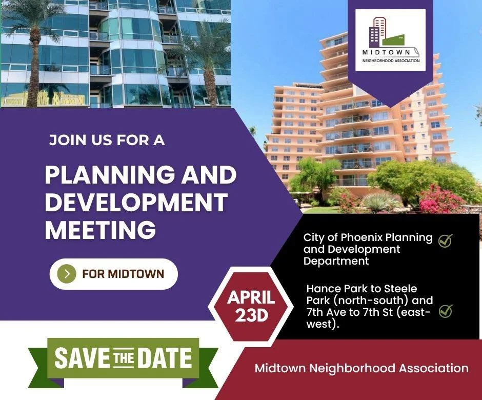 🎉 Midtown Planning and Development Meeting
📅 Thursday, April 23rd 
🕕 6&ndash;7 p.m.
📍 Location TBD

Ever wonder about a project in your area?  What's being built there? What happened to that project that was going in there? Are they going to be c