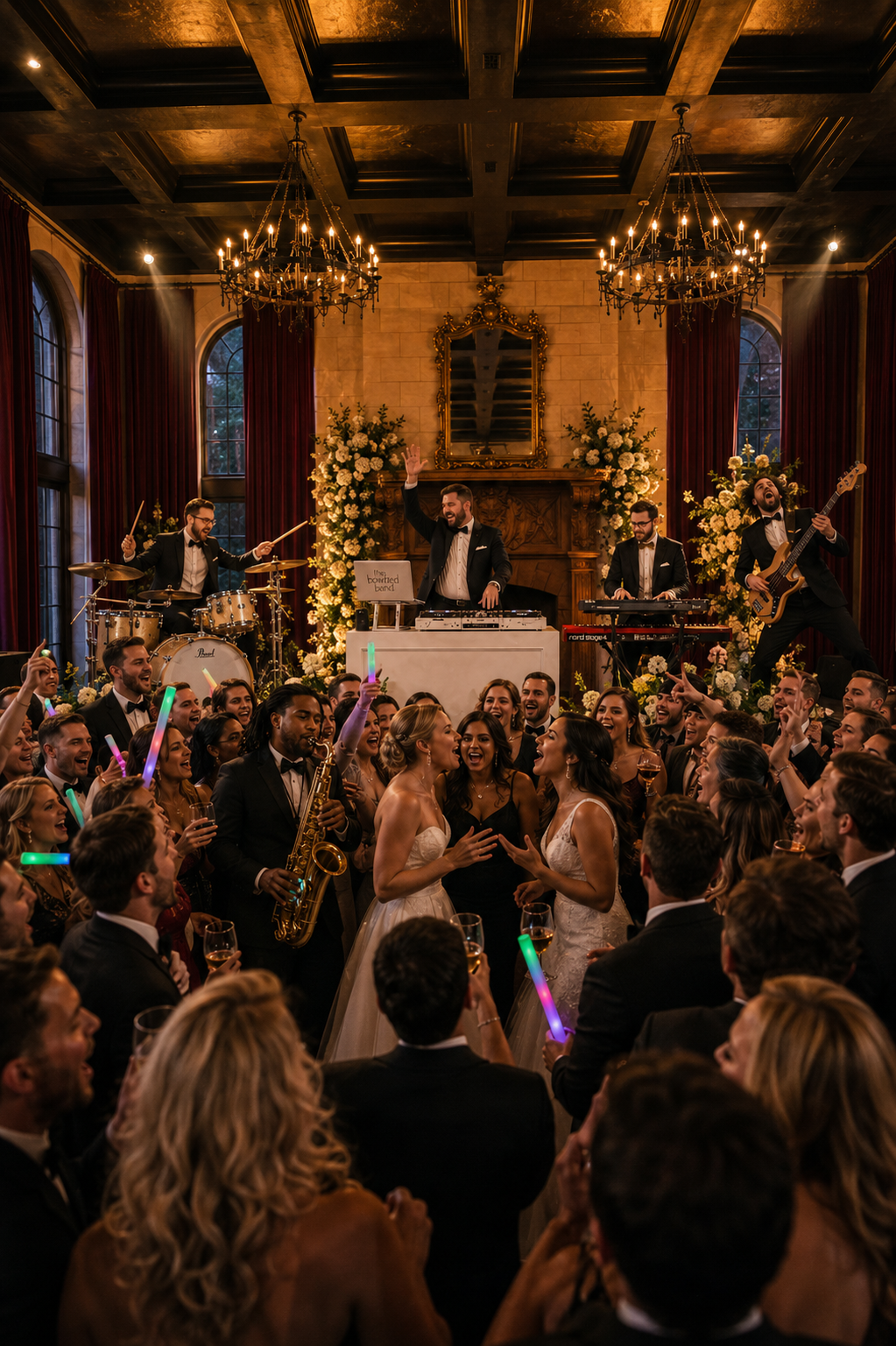 Rendering of a Wedding with The Bow Tied Band at Dover Hall.