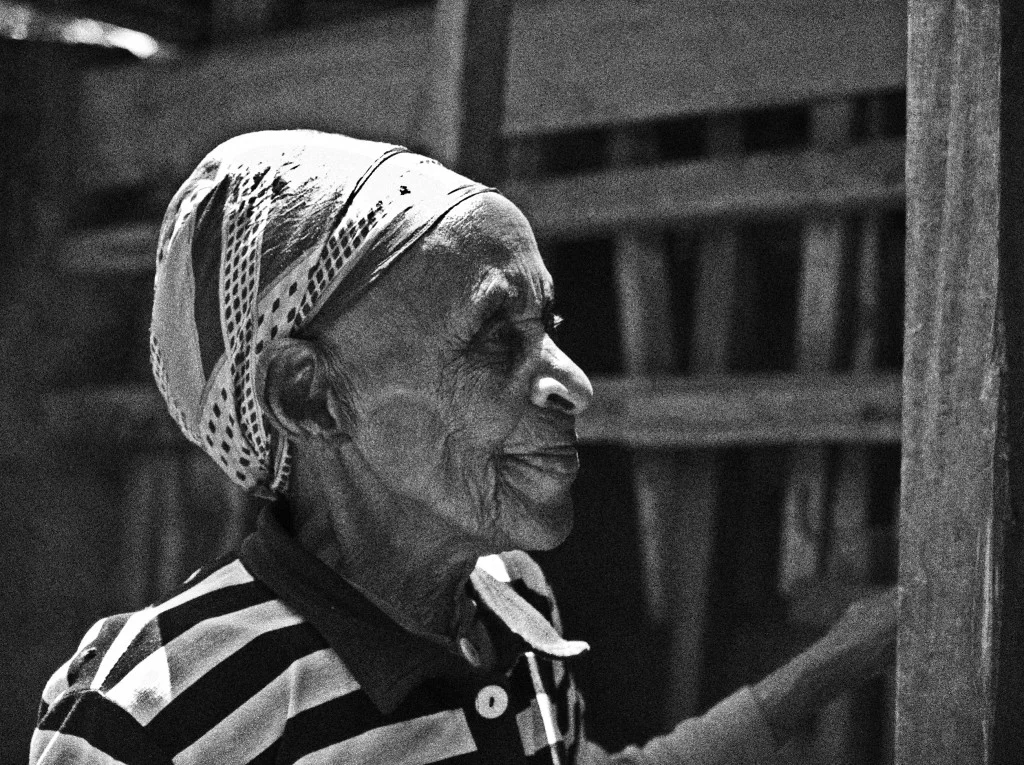 the white haired woman in blue