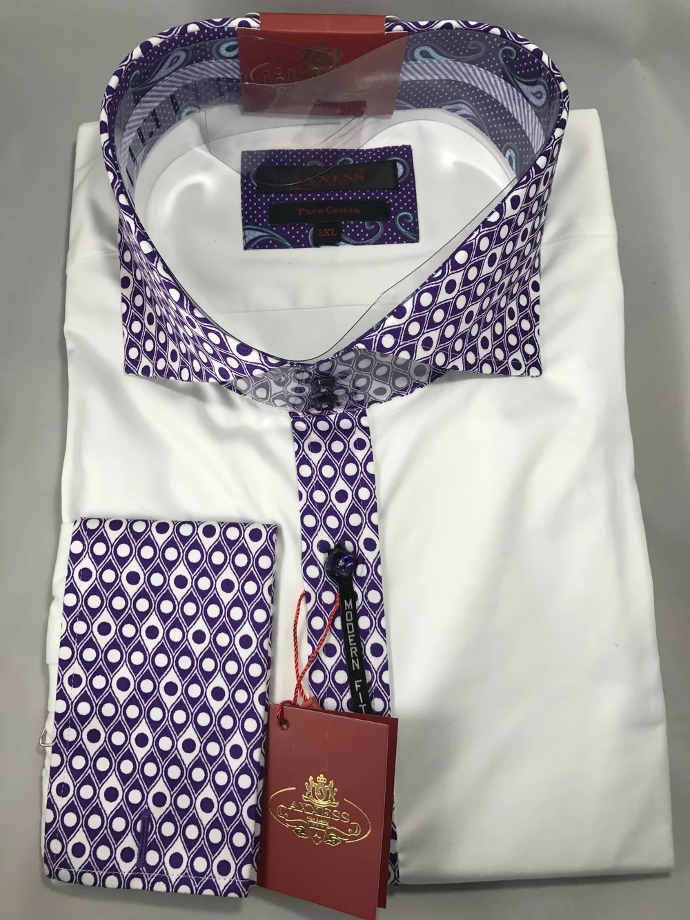 axxess dress shirts Men's Axxess Turkey Shirt 100% Cotton High Collar 224-11 French Cuffs Blue Stripe, Size: 3XL-19/19.5 neck