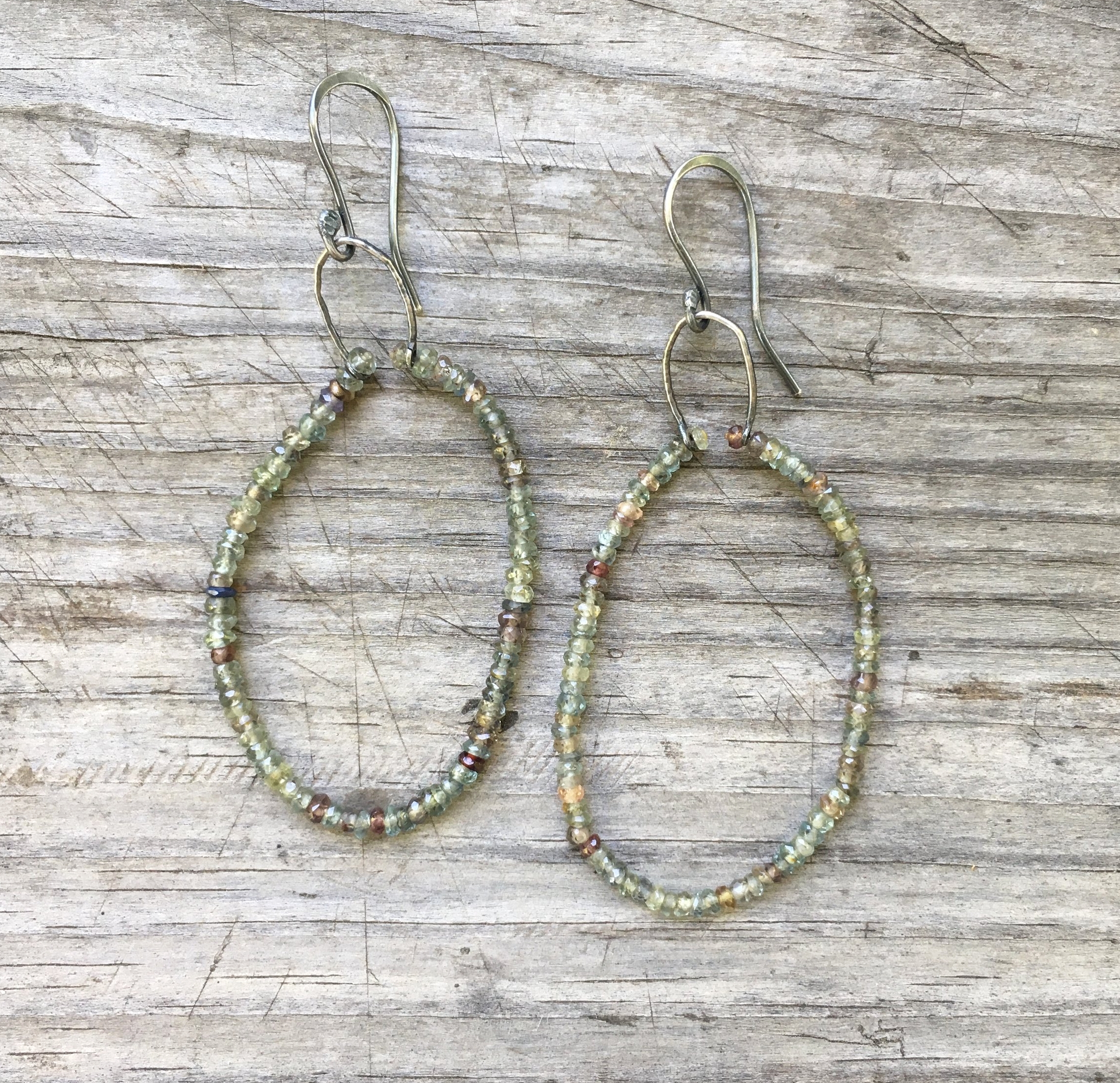 Rough sapphires, oxidized silver