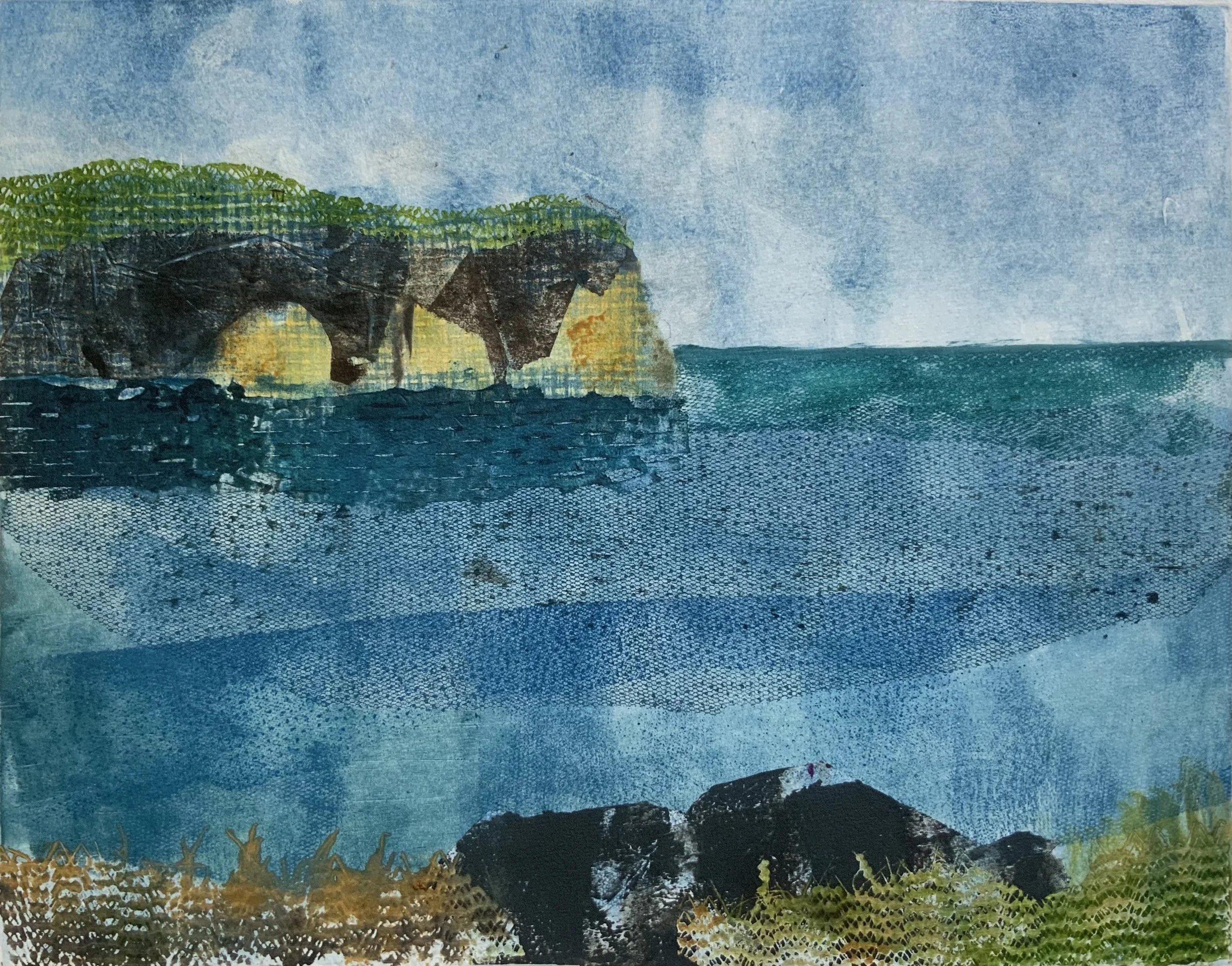 Belderrig Harbor, 2025, monotype, 12x15 in