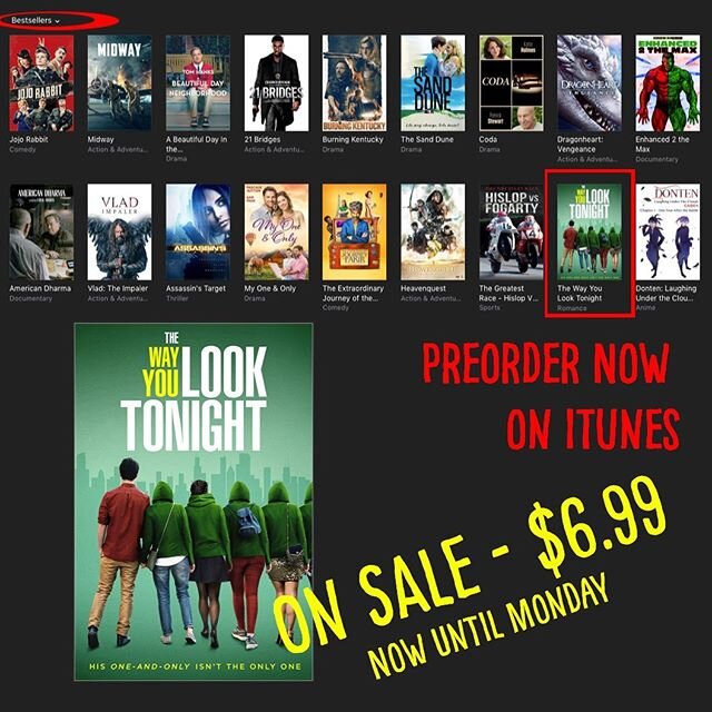 From now until Monday, you can preorder The Way You Look Tonight on ITunes for just $6.99 - less than the price of a cocktail at an LA bar. Help us realize our dream of beating out Dragonheart:Vengeance on the bestsellers list! Get us up there with J