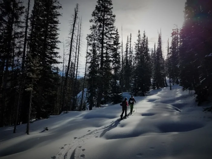 Friends on the uphill push outside Steamboat Resort boundaries, February 2018.