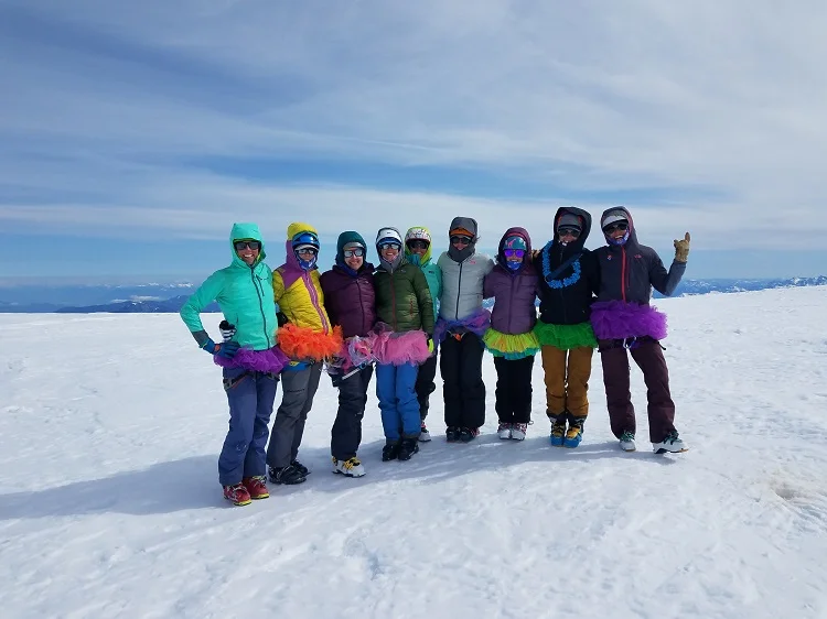 SheJumps Baker Climb + Ski 2019 Team (minus our illustrious guides) at the summit.
