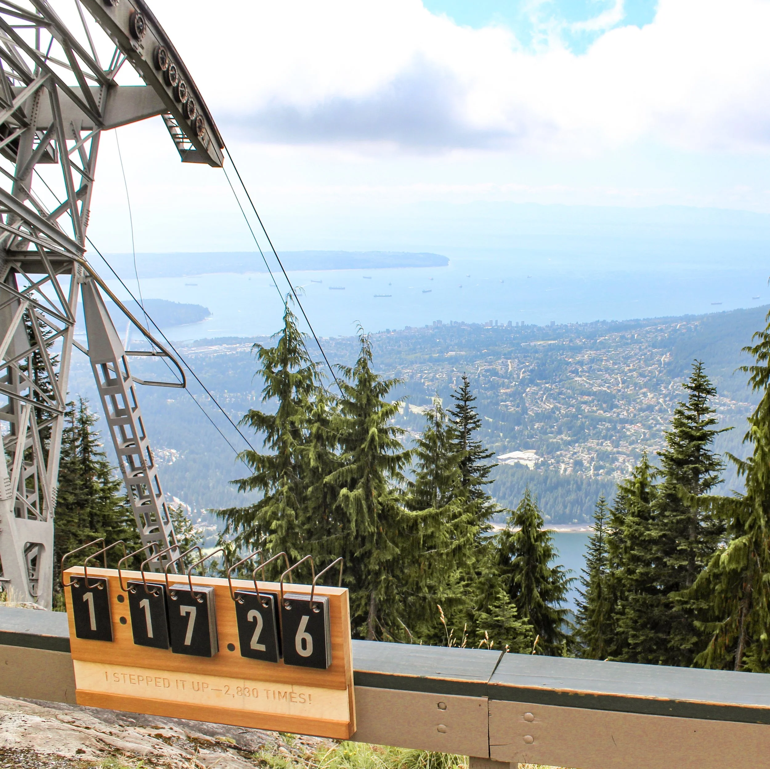Panoramic views of Vancouver city from the Grouse Mountain summit