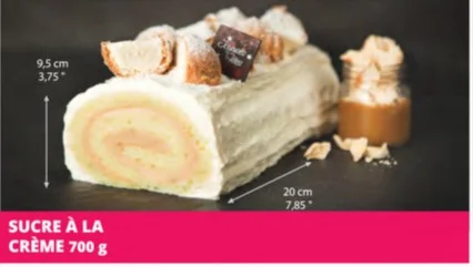 Pâte vanille garnie de sucre à la crème 35%, recouverte de mousseline vanille et d’éclats de profiteroles à la crème. Allergènes: Blé (gluten), lait, soya, oeuf. Peut contenir des noix et/ou des arachides.