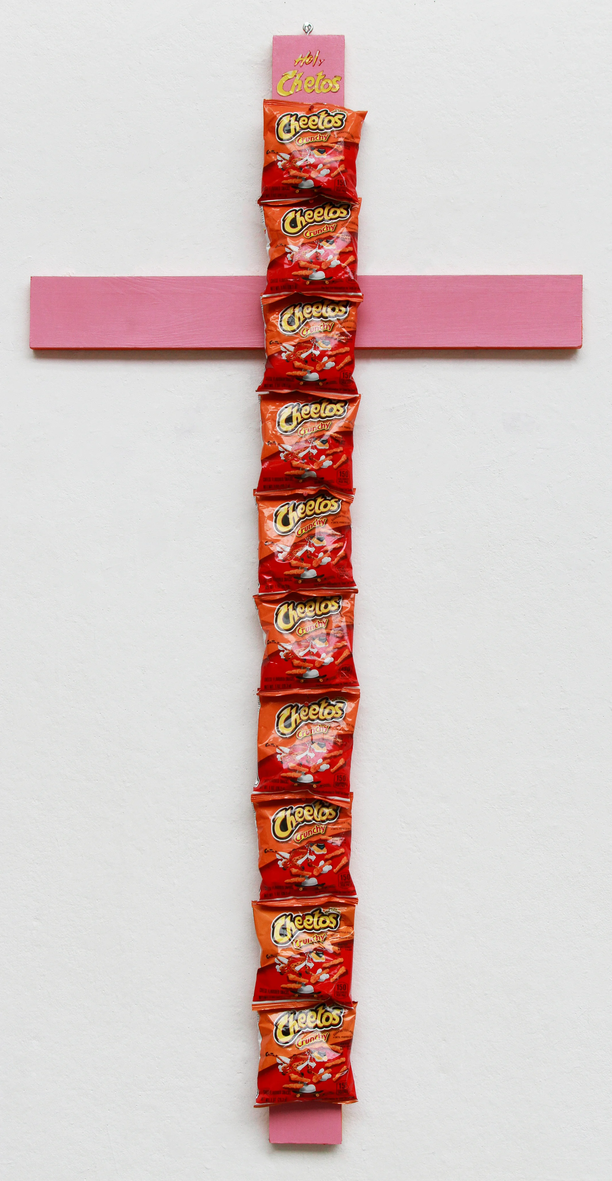 Holy Chetos Cheetos bags on acrylic on wood