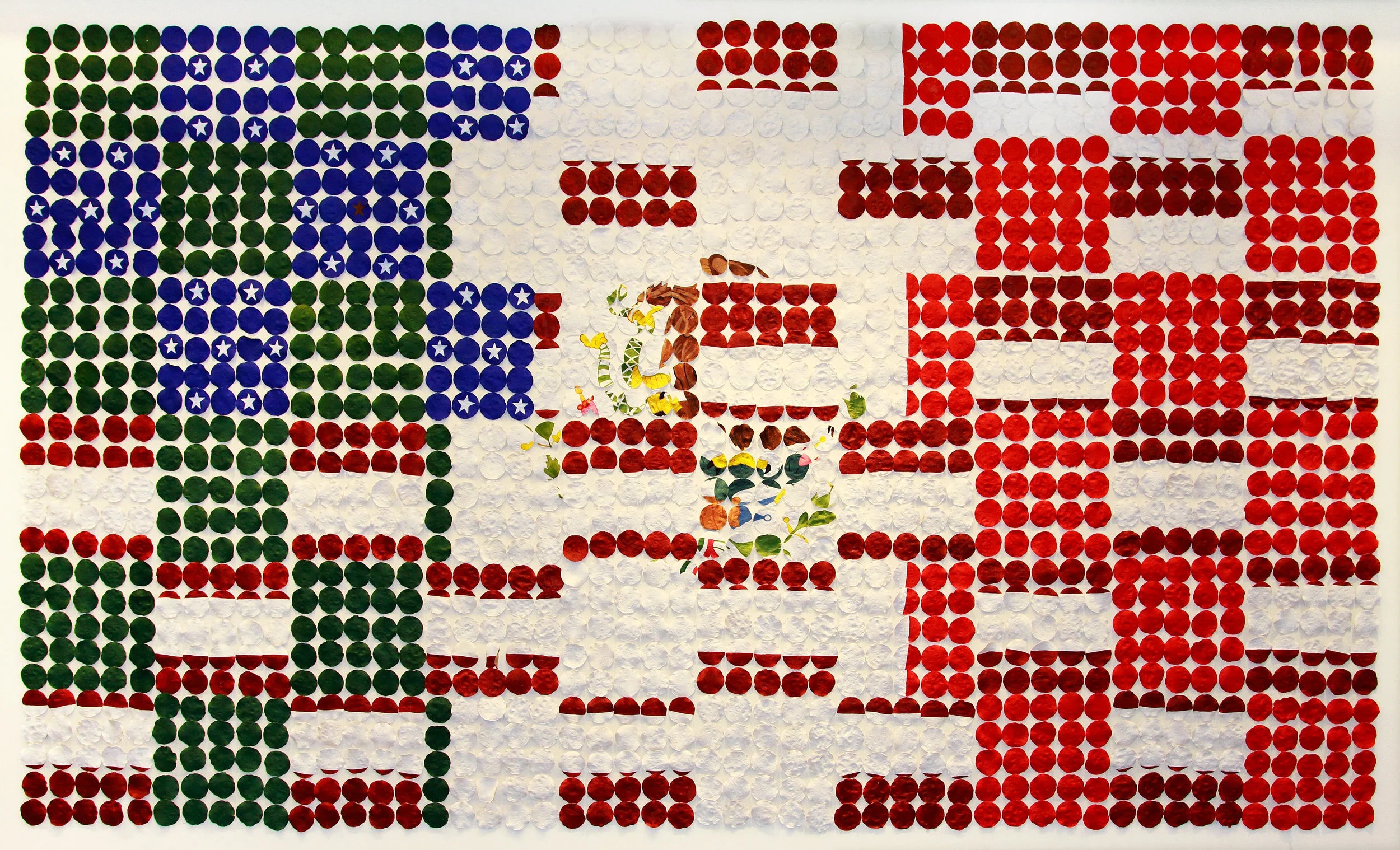 Ni de aquí, ni de allá acrylic on corn tortillas