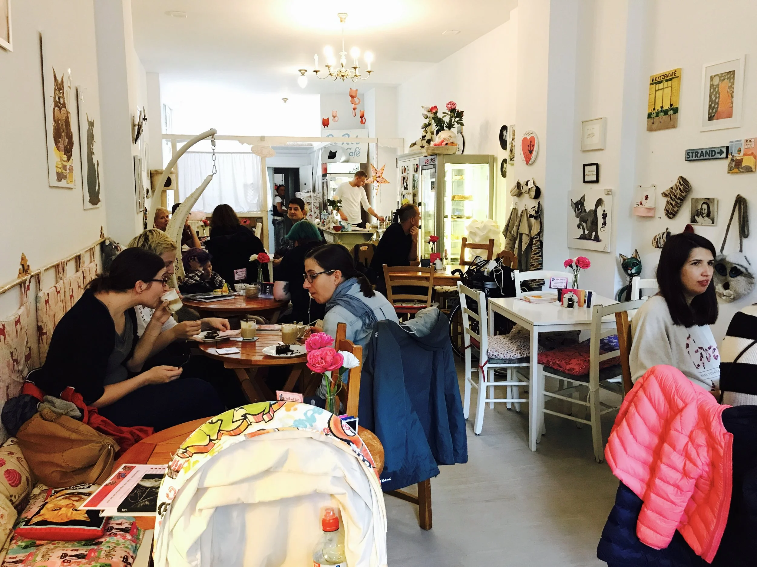Pee Pees Katzencafe is cozy with a shabby chic interior and quirky decor