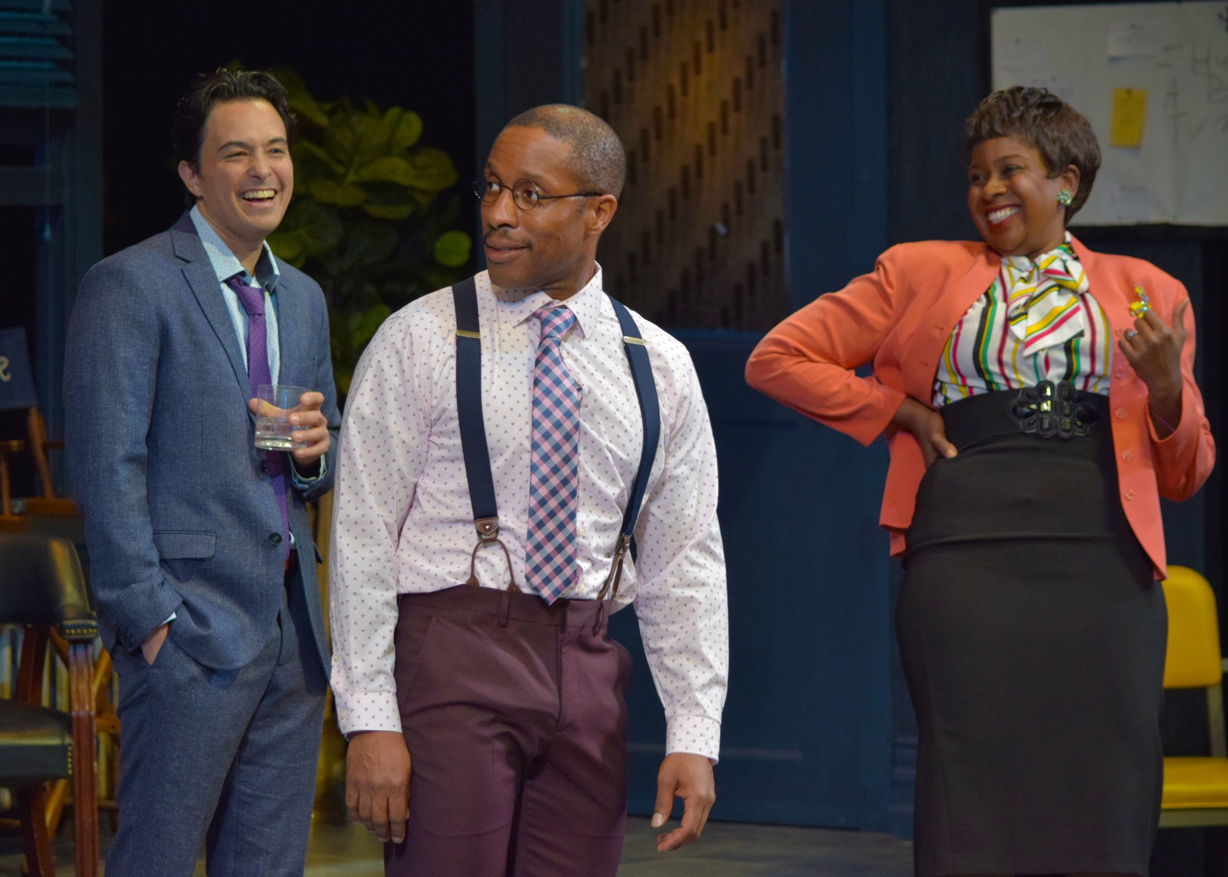  Lucas (Jason Grasl), Kenny (Cornelius Jones, Jr.), and Carol (LaNisa Renee Frederick) in Laughter on the 23rd Floor at the Garry Marshall Theatre. 