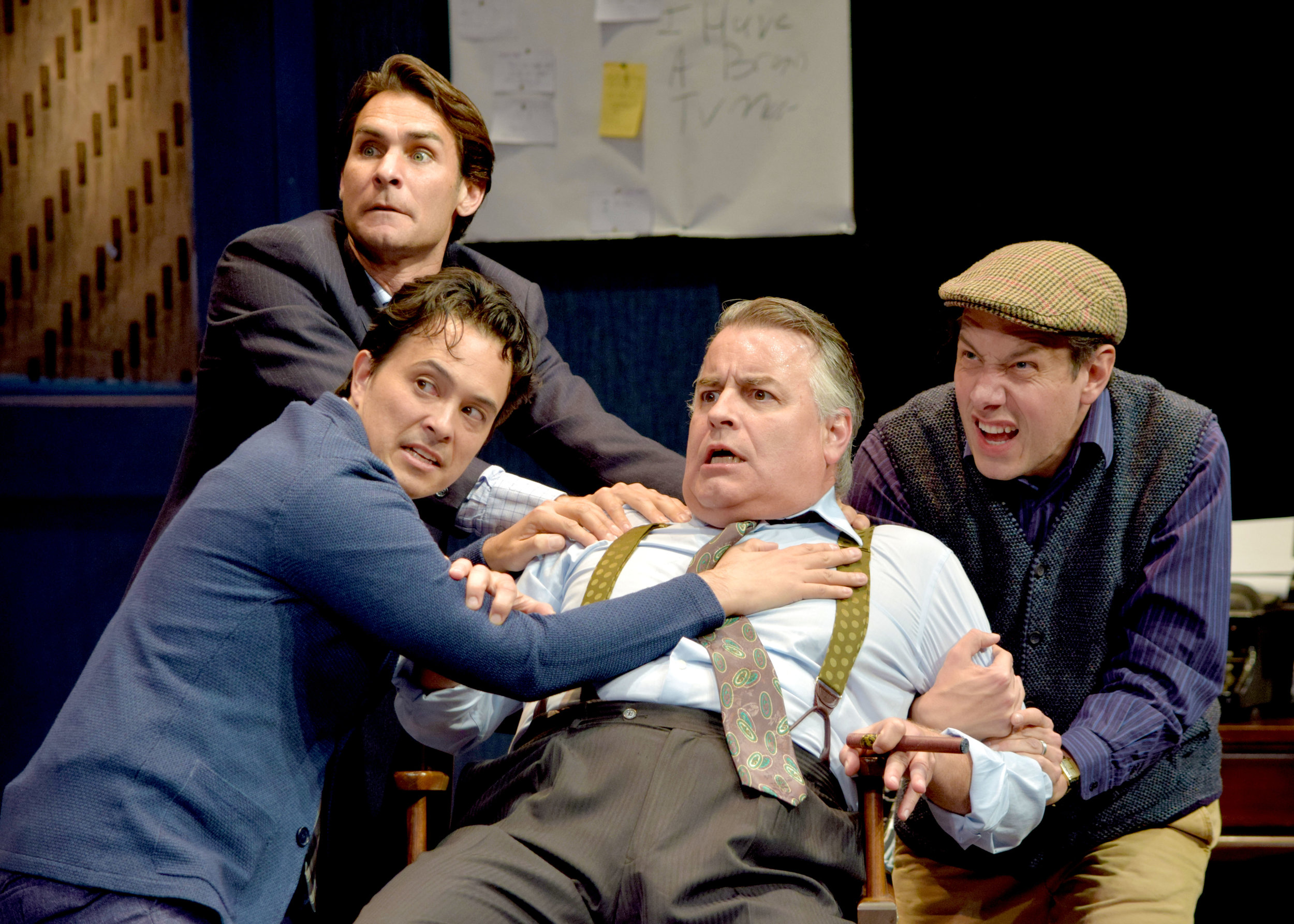  Milt (Ty Mayberry), Lucas (Jason Grasl), Max (Pat Towne), and Brian (John Ross Bowie) in Laughter on the 23rd Floor at the Garry Marshall Theatre. 