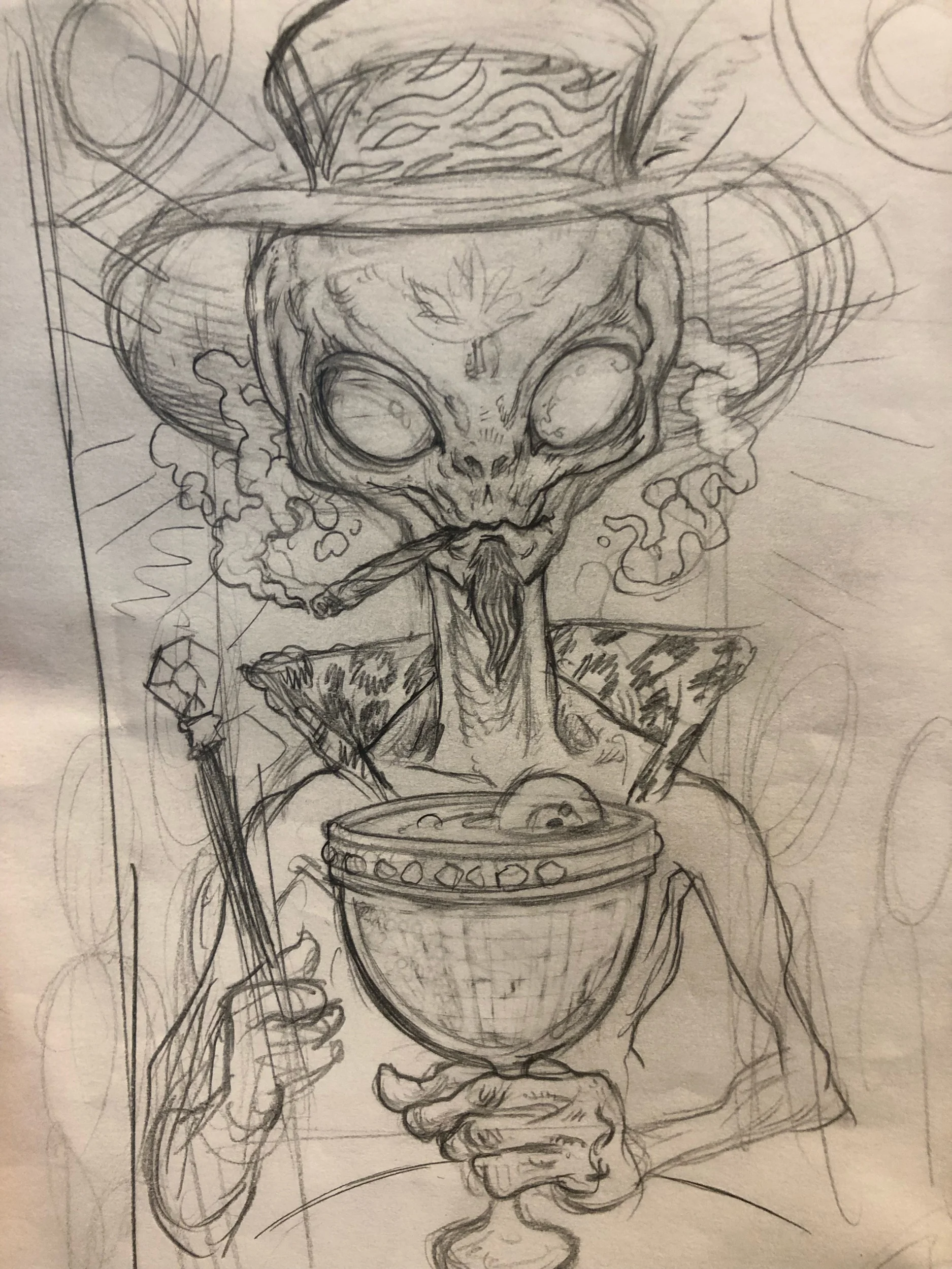  Early rough pencil sketch for concept. 