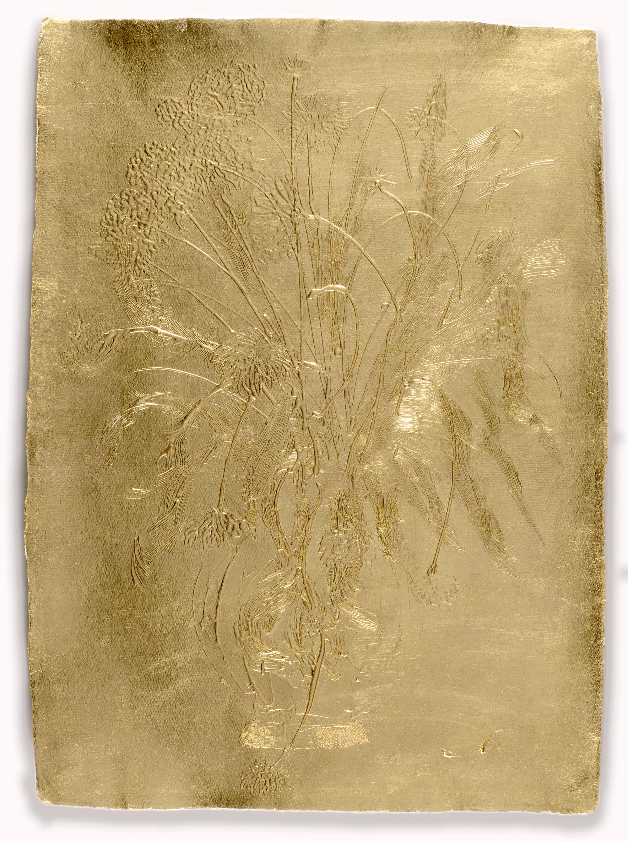   Stacy Lynn Waddell,  Untitled (Floral Relief 1865) , 2021, 22 karat gold leaf on paper, 35 x 26 1/2 inches. Photo credit: Christopher Ciccone.   