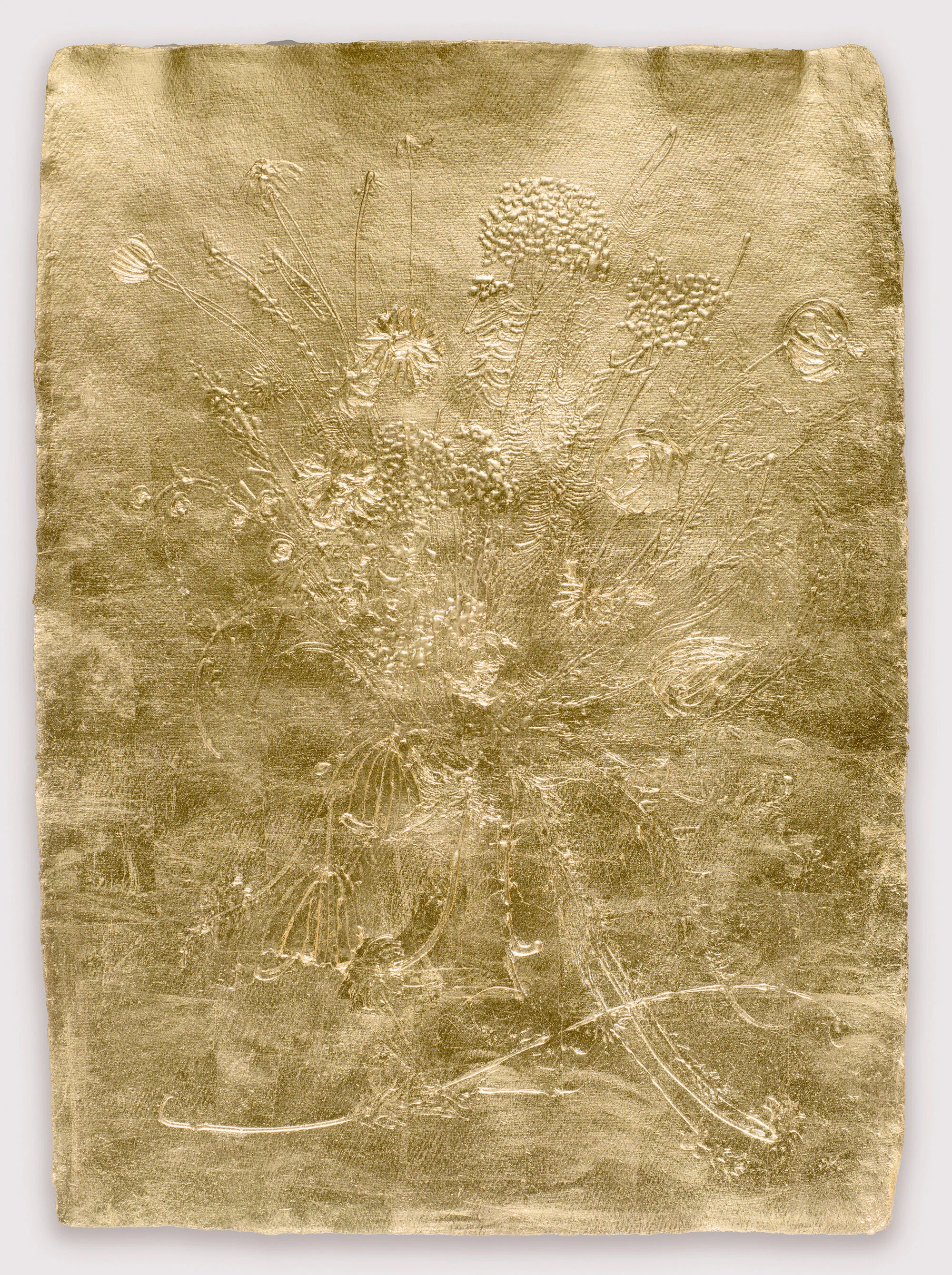   Stacy Lynn Waddell,  Untitled (Floral Relief 1866) , 2021, 22 karat gold leaf on paper, 35 x 26 1/2 inches. Photo credit: Christopher Ciccone.   