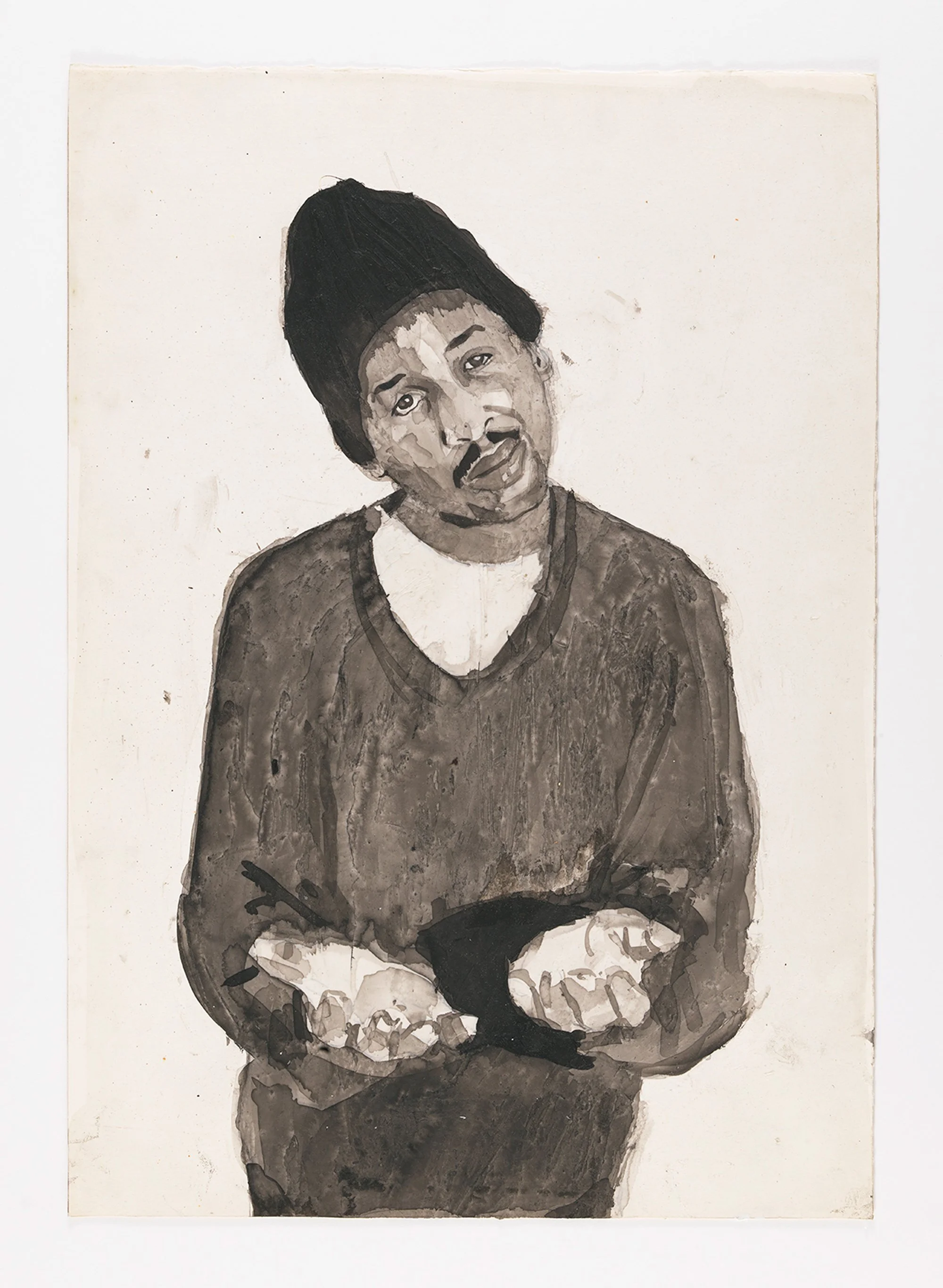 Darrel Ellis,  Untitled (Self-Portrait) , ca. 1990–92, Ink and wash on paper prepared with textured ground, 24 1/2 x 17 inches. Photo credit: Adam Reich.