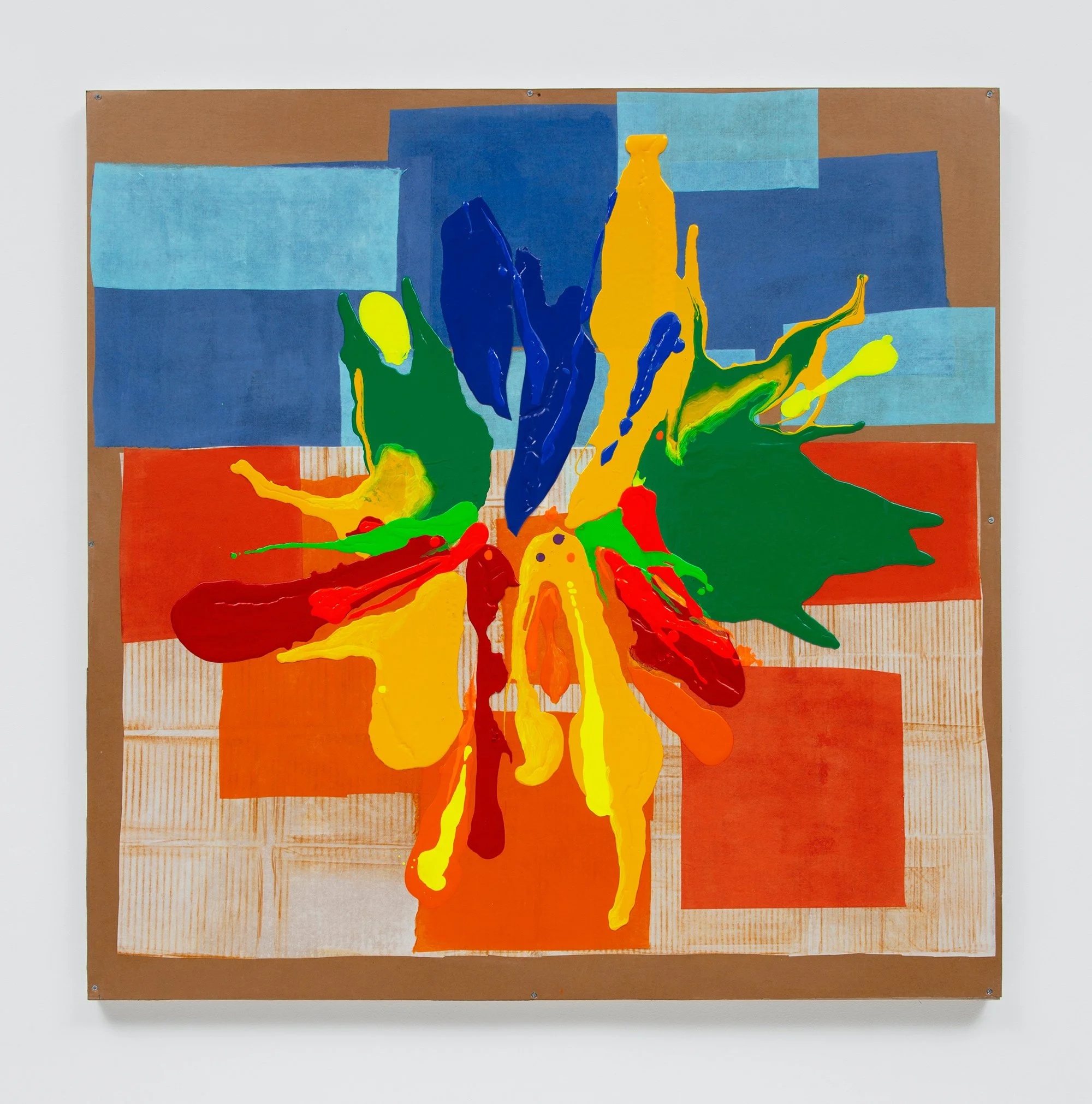 Rochelle Feinstein,  Untitled , 2021, Acrylic, Moriki Kozo paper, cardboard on panel, 42 x 42 inches. Photo credit: Gregory Carideo.