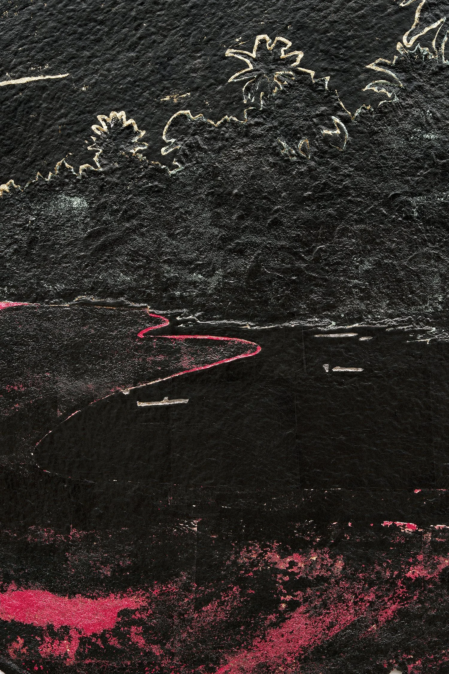   Stacy Lynn Waddell,  Untitled #5 (awakening after the Gulf Stream and the Hurricane) , 2023 (detail), Composition gold leaf and Japanese colored silver leaf on handmade cotton/abaca paper, 32 5/8 x 32 5/8 inches (framed), 29 inches (paper diameter)