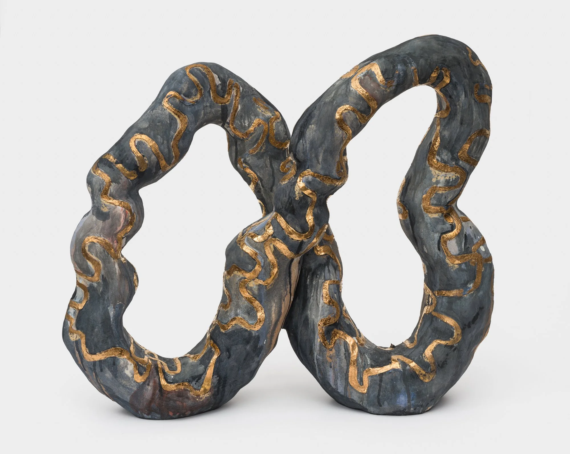 Julia Haft-Candell,  Infinity with Mood Chart , 2023, Ceramic, gold, and bronze, 26 x 32 x 11 inches.