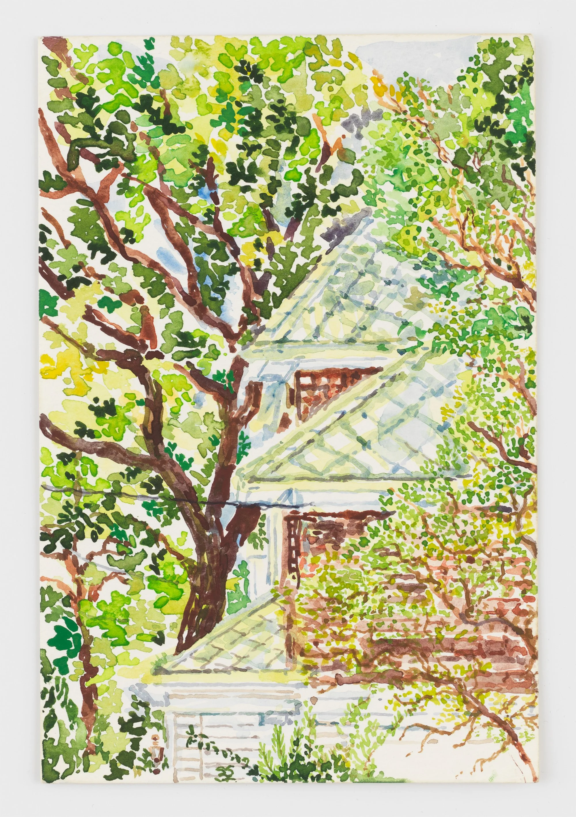 Miguel Ferrando, Untitled (House With Tree) , ca. 1980–1995, Watercolor on paper, 9 x 6 inches. Photo credit: Matt Grubb.