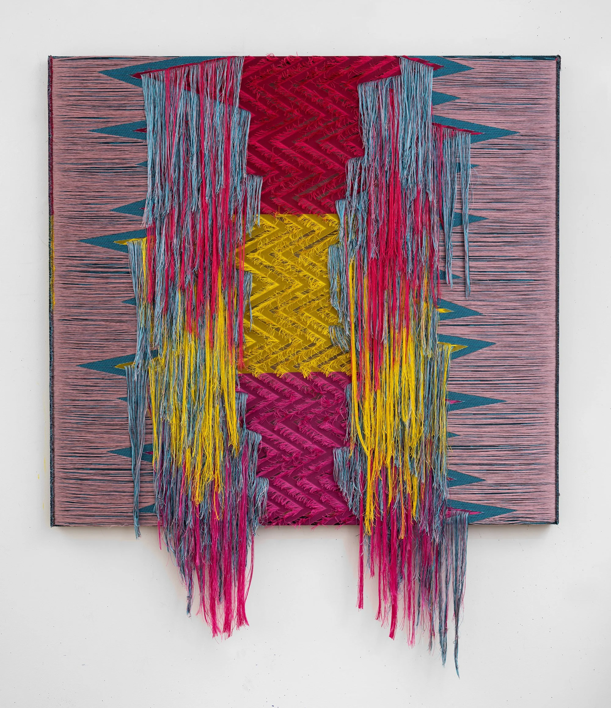   Liz Collins,  Spring , 2025, Linen, polyester, and silk 74 x 61 inches.  