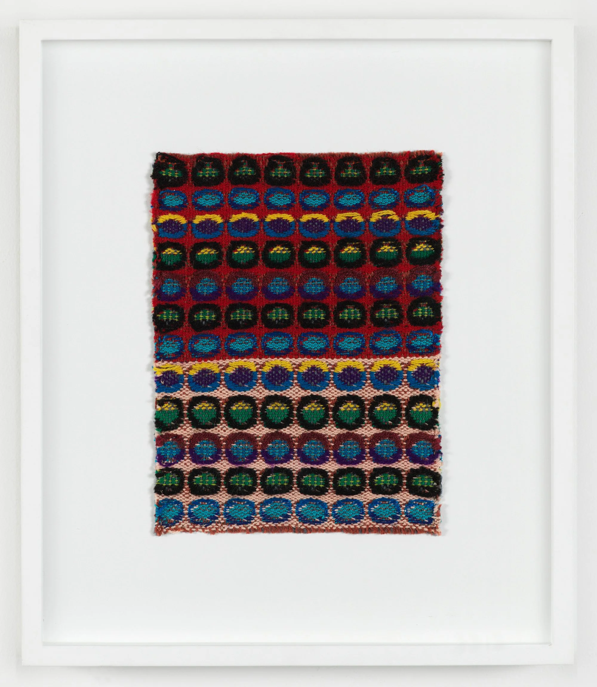   Liz Collins,  Circle Patches , 1990, Cotton, rayon, and wool, 8 x 6 inches (unframed), 13.5 x 11.5 inches (framed).  