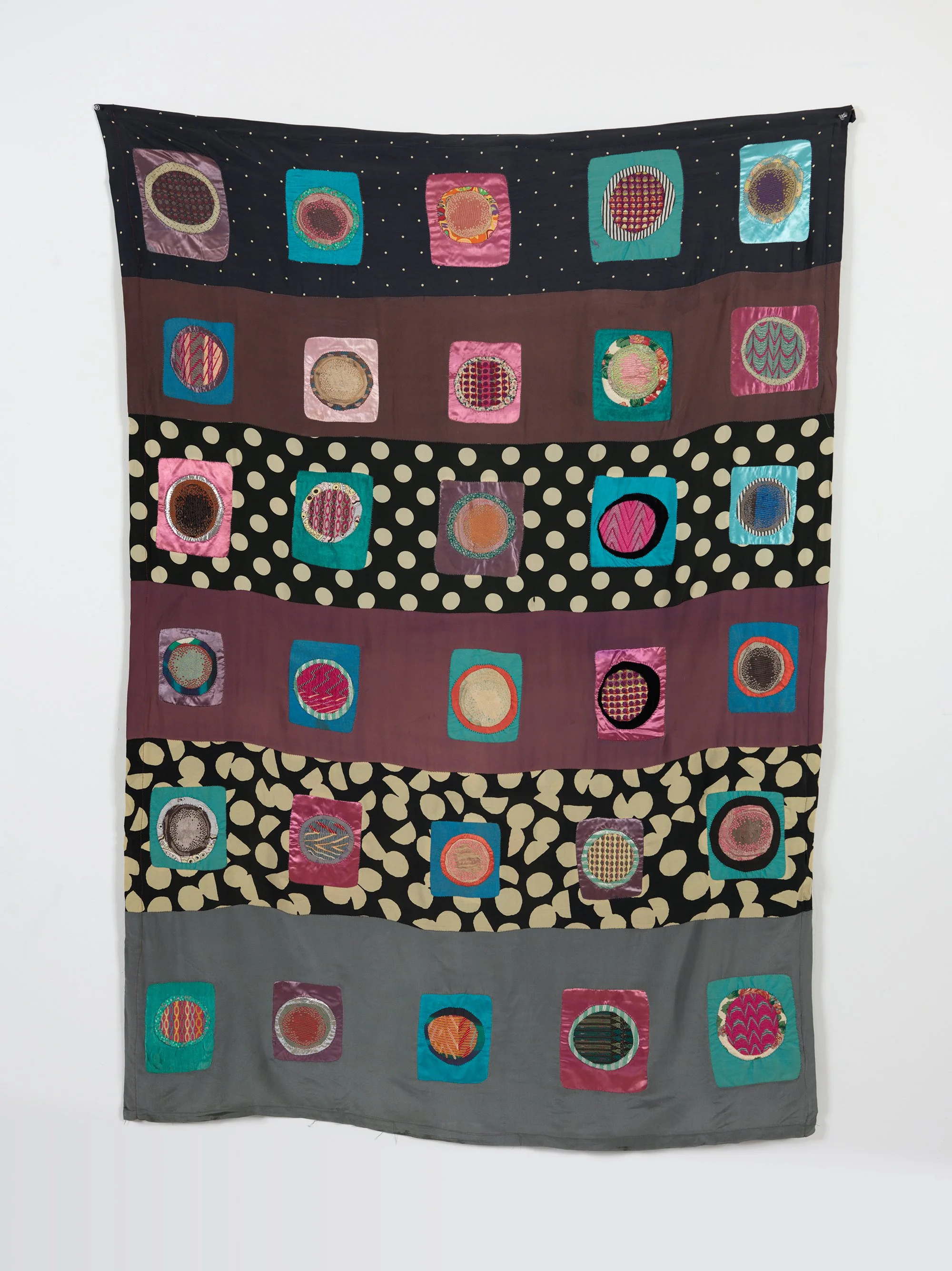   Liz Collins,  Circle Patchwork , 1991, Cotton, lurex, silk, rayon, polyester, linen, and mohair, 68 x 48 inches.  