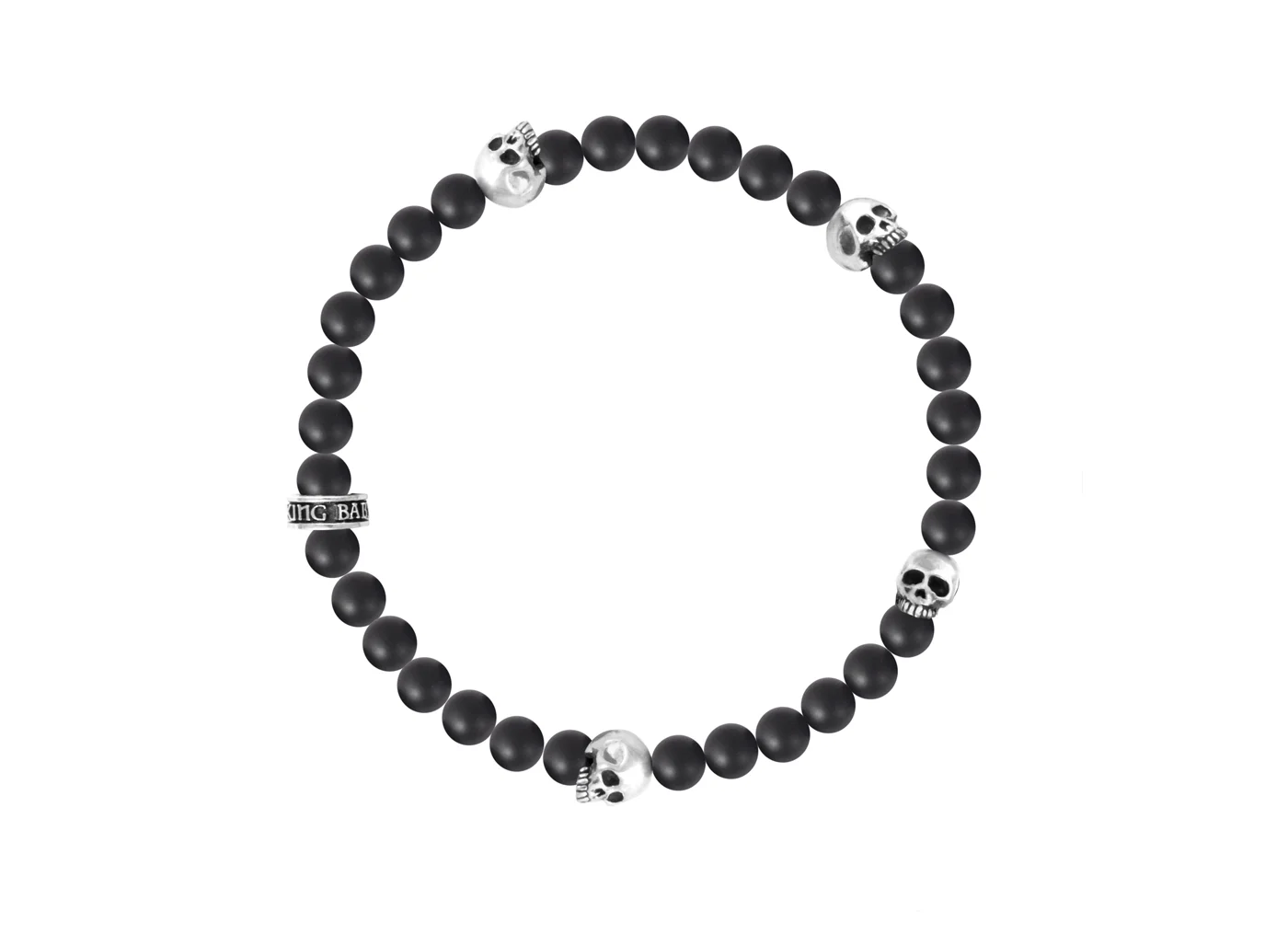 Onyx bead bracelet w/ 4 skulls